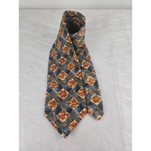 Bolgheri Italy Mens Silk Tie Orange Blue Grey Geometric Floral‎ Diamond 4 Inch